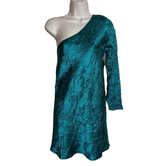 NWT Free People Third Form Running Water One Shoulder Mini Dress Green size 2 - Picture 2 of 5